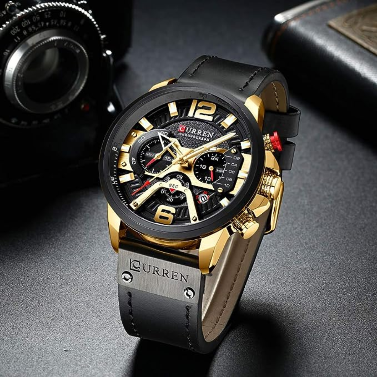 reloj curren hombre original pulso de cuero color negro dorado Comprar en tienda onlineshoppingcenterg Colombia centro de compras en linea osc3